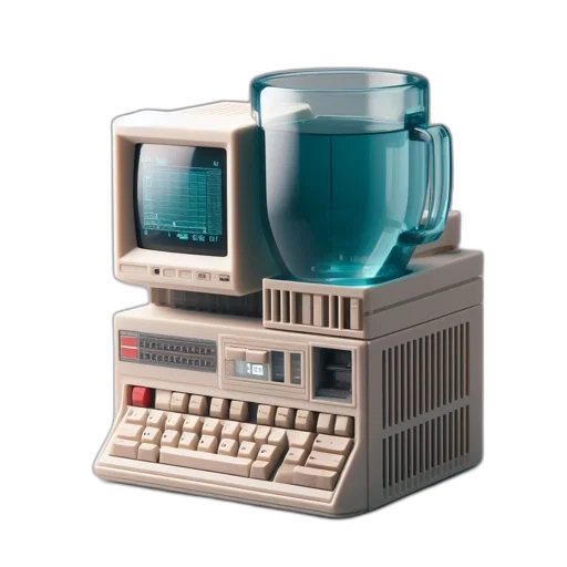 robot, furniture, food, vaporwave, 3d render, cyberpunk, pastel, blue transparent PNG cut-out
