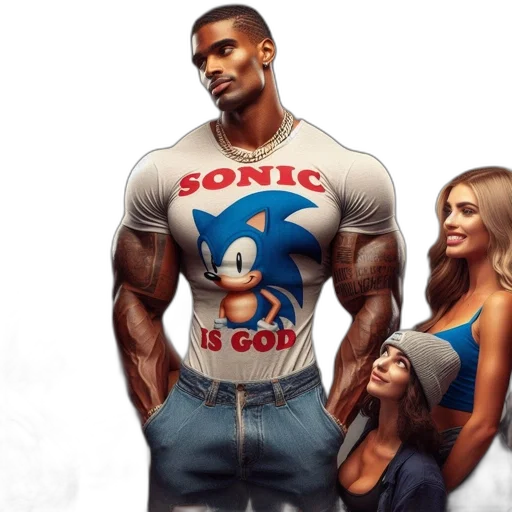 concept art, comic book art, fantasy art, 3d render, muscular, man, sonic, hedgehog transparent PNG cut-out