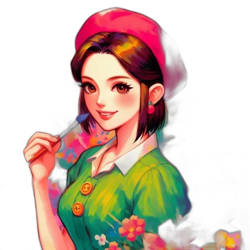 staff, dress, face, flower, oil painting, photorealistic, fantasy art, pixel art transparent PNG cut-out