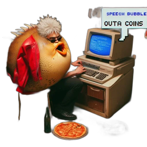 creature, cyberpunk, vaporwave, concept art, pixel art, outer space, anthropomorphic, fish transparent PNG cut-out