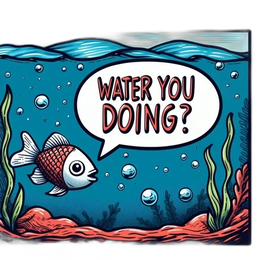 underwater, amusing, cartoon, shows, surprised, fish, beneath, exclamatory transparent PNG cut-out