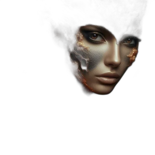 face, mask, robot, hair, photorealistic, 3d render, concept art, fantasy art transparent PNG cut-out