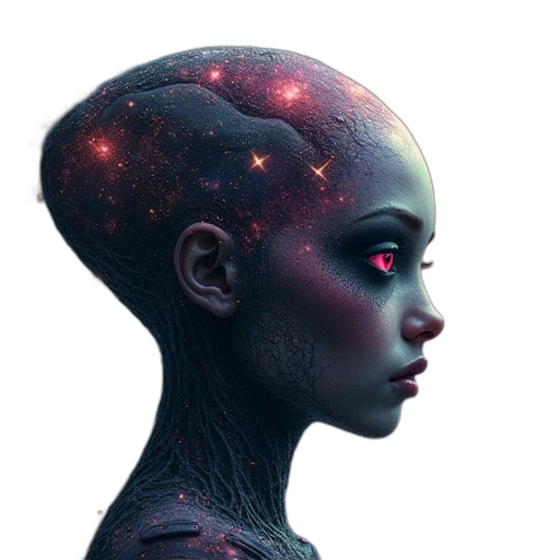 robot, face, creature, mask, concept art, fantasy art, cyberpunk, 3d render transparent PNG cut-out