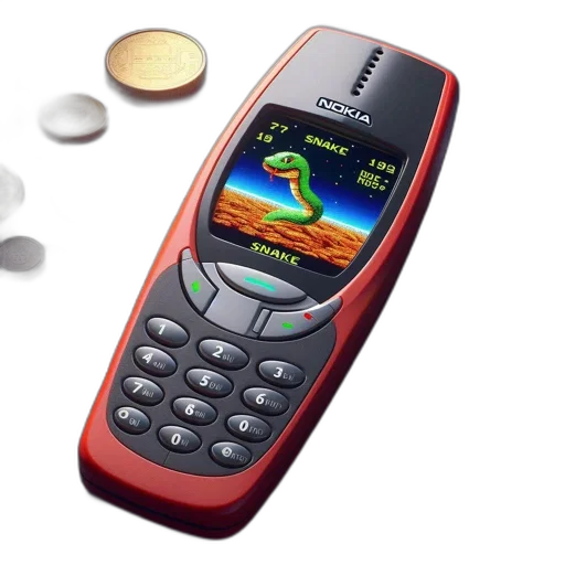 3d render, red, nokia, phone, snake, game, displayed, screen transparent PNG cut-out
