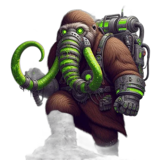 creature, staff, animal, concept art, fantasy art, pixel art, cyberpunk, green transparent PNG cut-out