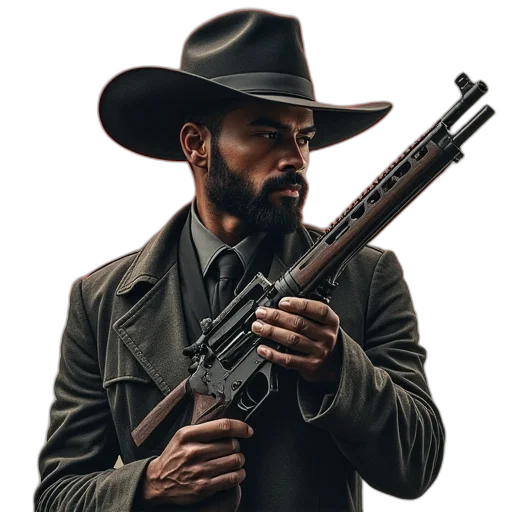 weapon, hat, staff, jacket transparent PNG cut-out