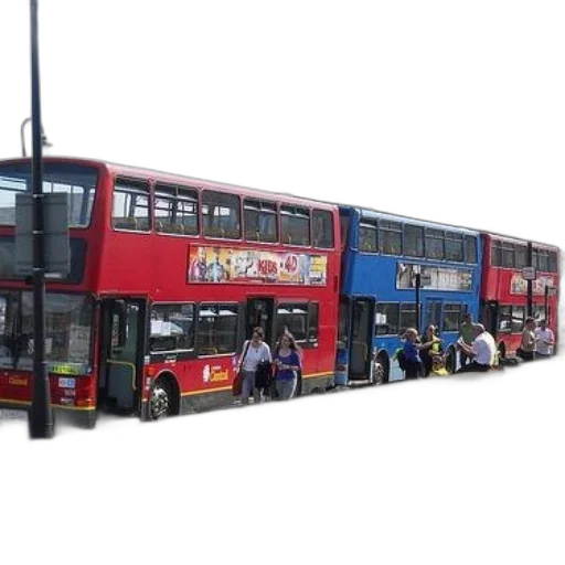 staff, photorealistic, 3d render, concept art, city street, red, double-decker, bus transparent PNG cut-out