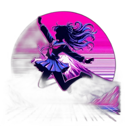 weapon, hair, sword, vaporwave, anime, fantasy art, cyberpunk, neon lights transparent PNG cut-out
