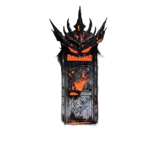 concept art, fantasy art, ominous, fiercely, burning, door-like, structure, engulfed transparent PNG cut-out