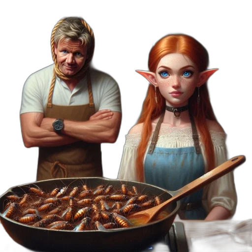 food, staff, fantasy art, concept art, 3d render, photorealistic, fire, kitchen transparent PNG cut-out