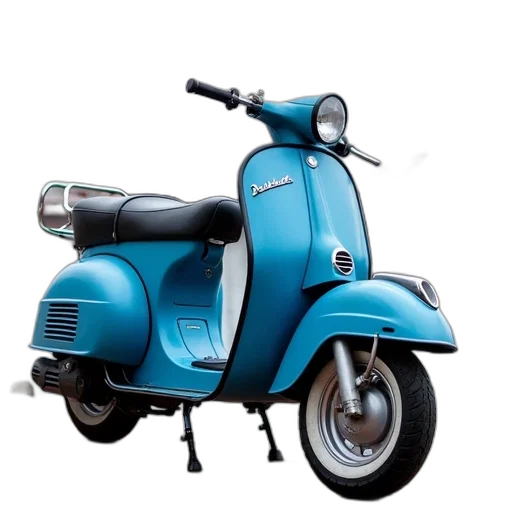 photorealistic, 3d render, blue, moped, black, seat, handlebars, parked transparent PNG cut-out