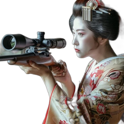 weapon, staff, photorealistic, concept art, oil painting, fantasy art, woman, kimono transparent PNG cut-out