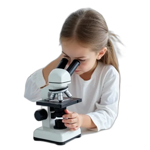 jewelry, face, young, girl, looking, through, microscope, bright transparent PNG cut-out