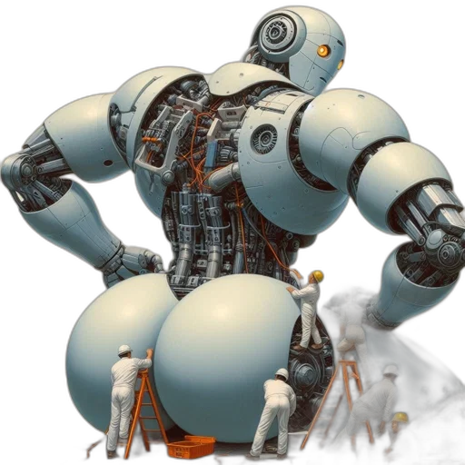 robot, concept art, 3d render, cyberpunk, large, humanoid, depicted, assembly transparent PNG cut-out