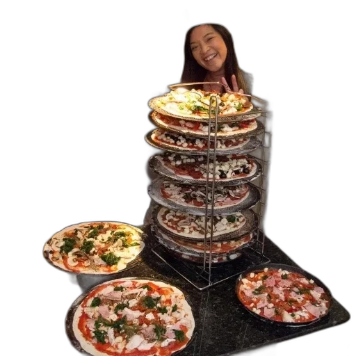 food, jewelry, 3d render, photorealistic, woman, smiles, stands, behind transparent PNG cut-out