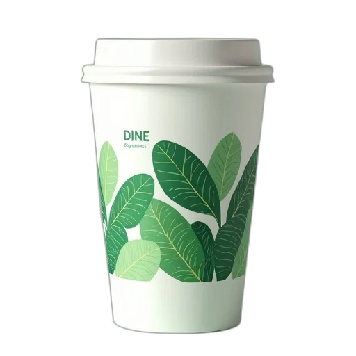 3d render, photorealistic, green, white, disposable, cup, leaf, pattern transparent PNG cut-out