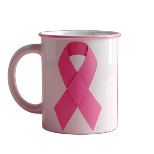 3d render, pink, ribbon, support, survivor, coffee, mug transparent PNG cut-out