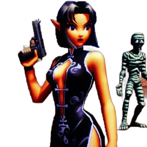 weapon, concept art, pixel art, 3d render, comic book art, elfin, female, figure transparent PNG cut-out