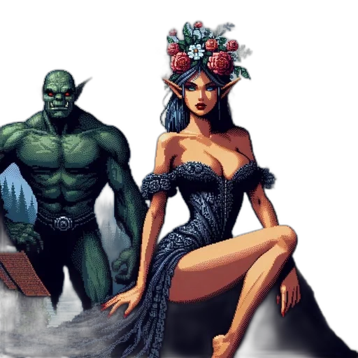 comic book art, concept art, fantasy art, pixel art, underwater, outer space, orc-like, figure transparent PNG cut-out