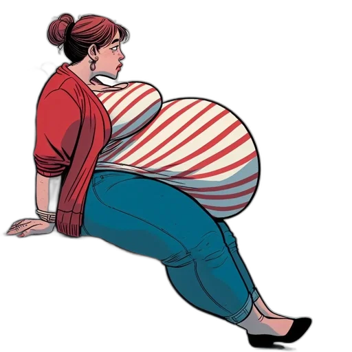 concept art, comic book art, pregnant, woman, sits, bench, public, area transparent PNG cut-out