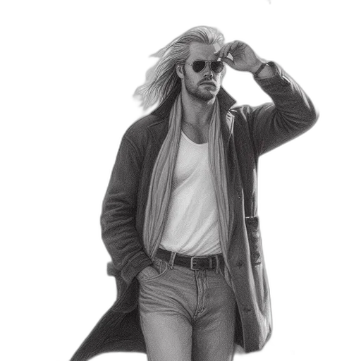 jacket, hair, hat, animal, concept art, comic book art, photorealistic, pencil sketch transparent PNG cut-out