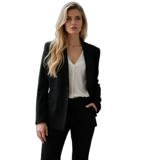 jacket, staff, dress, monochrome, dark, woman, long, blonde transparent PNG cut-out