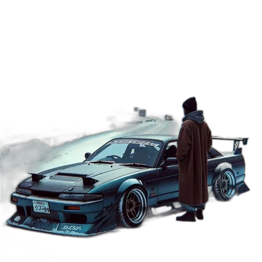 car, robot, weapon, concept art, cyberpunk, pixel art, comic book art, fog transparent PNG cut-out