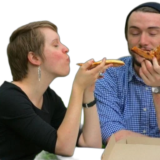 food, man, woman, eating, pizza, outdoors transparent PNG cut-out