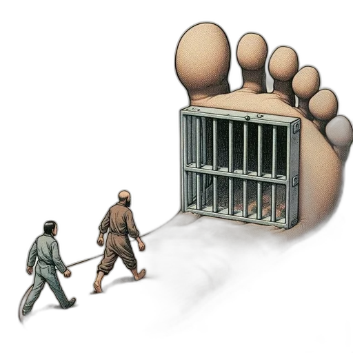 concept art, giant, human, foot, cage-like, structure, center, contains transparent PNG cut-out