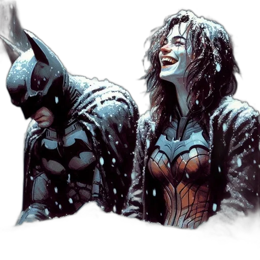 comic book art, concept art, fantasy art, snow, two, characters, one, resembling transparent PNG cut-out