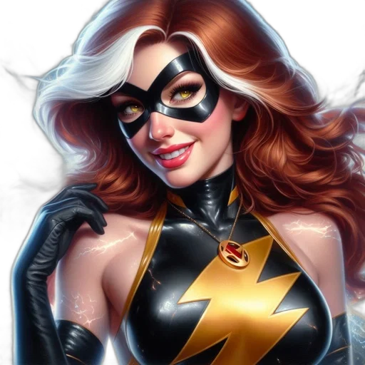 comic book art, concept art, cartoon, photorealistic, red-haired, female, superhero, lightning transparent PNG cut-out
