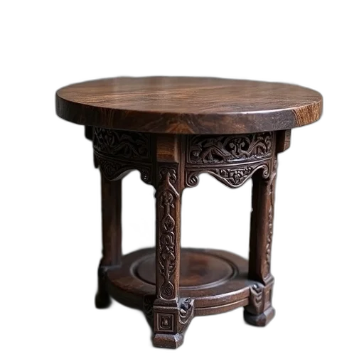 furniture, crown, 3d render, small, round, wooden, table, intricate transparent PNG cut-out