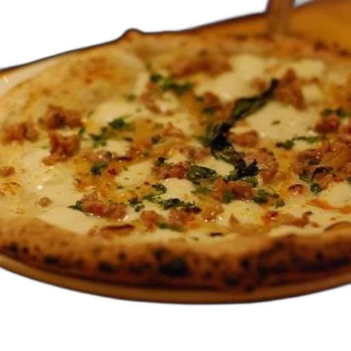 food, 3d render, photorealistic, delicious-looking, pizza, cheese, herbs, possibly transparent PNG cut-out