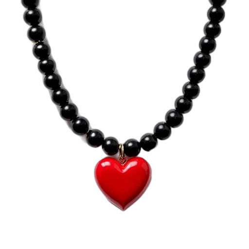 jewelry, 3d render, close-up, black, red, beaded, necklace, heart-shaped transparent PNG cut-out