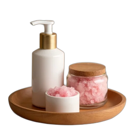 wooden, tray, various, items, including, bottle, lotion, jar transparent PNG cut-out