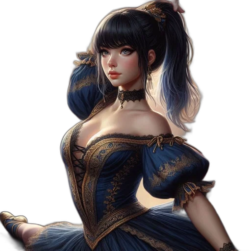 dress, staff, fantasy art, concept art, photorealistic, anime, blue, dark transparent PNG cut-out