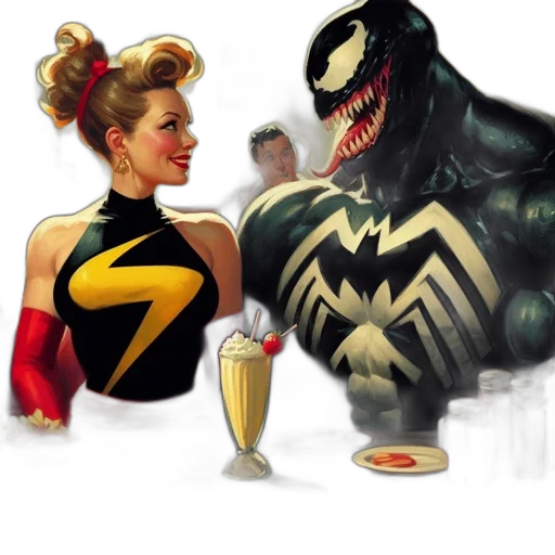 comic book art, concept art, woman, blonde, hair, black, dress, yellow transparent PNG cut-out