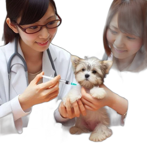photorealistic, two, women, one, glasses, attend, shih, tzu-like transparent PNG cut-out