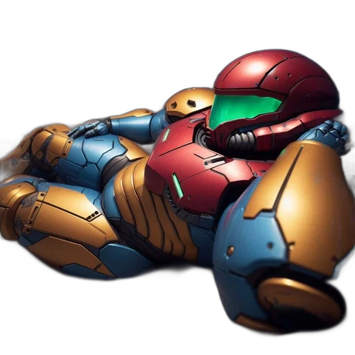 robot, weapon, concept art, 3d render, pixel art, comic book art, blue, gold transparent PNG cut-out