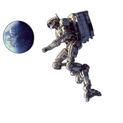 robot, weapon, concept art, pixel art, 3d render, watercolor, outer space, astronaut transparent PNG cut-out