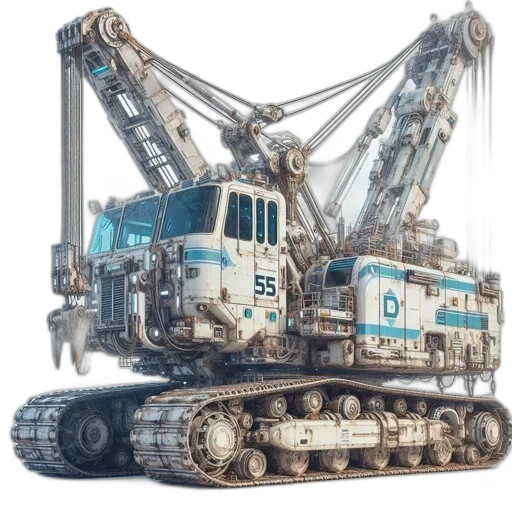 robot, weapon, 3d render, concept art, futuristic, crane, tracks, advanced transparent PNG cut-out