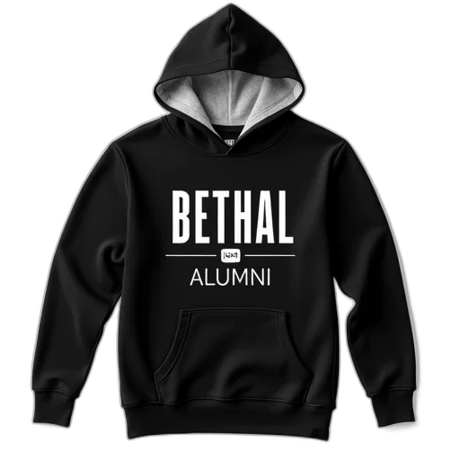 jacket, black, hoodie, text, bethal, alumni, front, featuring transparent PNG cut-out