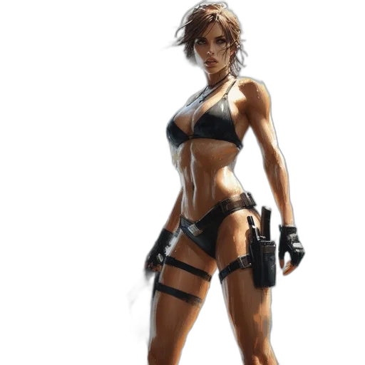 weapon, concept art, cyberpunk, comic book art, fantasy art, female, figure, stands transparent PNG cut-out