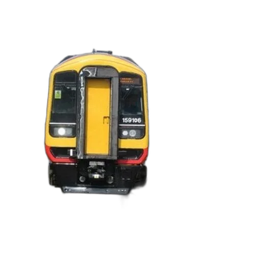 3d render, yellow, red, train, tracks, number, 159106, visible transparent PNG cut-out