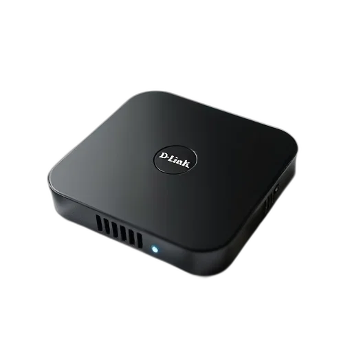 3d render, black, electronic, device, label, reads, d-link, placed transparent PNG cut-out
