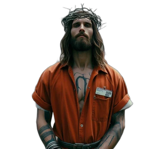 concept art, photorealistic, man, thorn, crown, tattoos, identifying, jesus transparent PNG cut-out