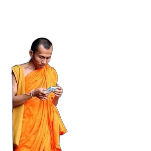 staff, weapon, dress, forest, monk, orange, robes, stands transparent PNG cut-out