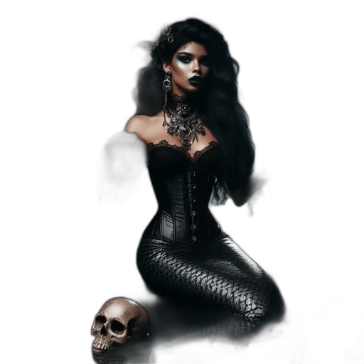 dress, jewelry, concept art, fantasy art, photorealistic, comic book art, dark, woman transparent PNG cut-out