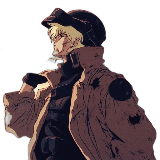 jacket, hat, staff, weapon, concept art, watercolor, pixel art, anime transparent PNG cut-out
