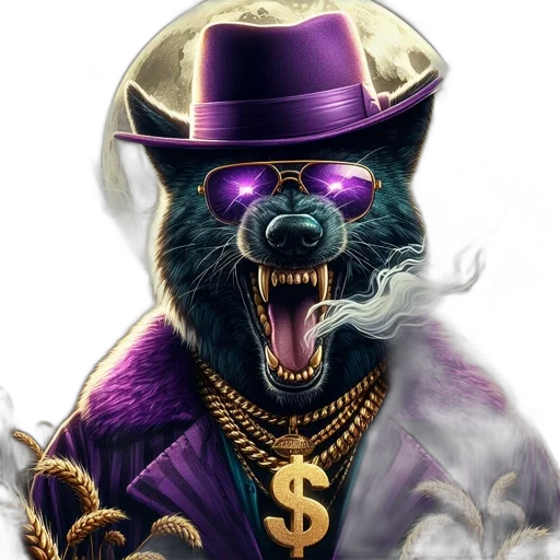 concept art, fantasy art, anthropomorphic, wolf, donning, purple, outfit, jewelry transparent PNG cut-out